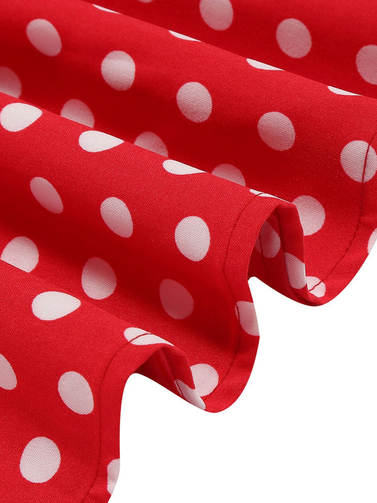 Abito a pois con cintura e collo a fiocco anni '50