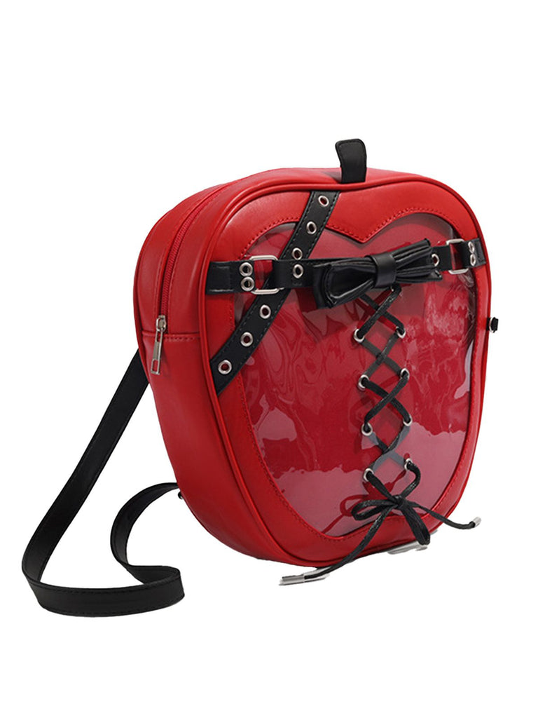Borsa a tracolla gotico a forma di mela in pelle con fiocco