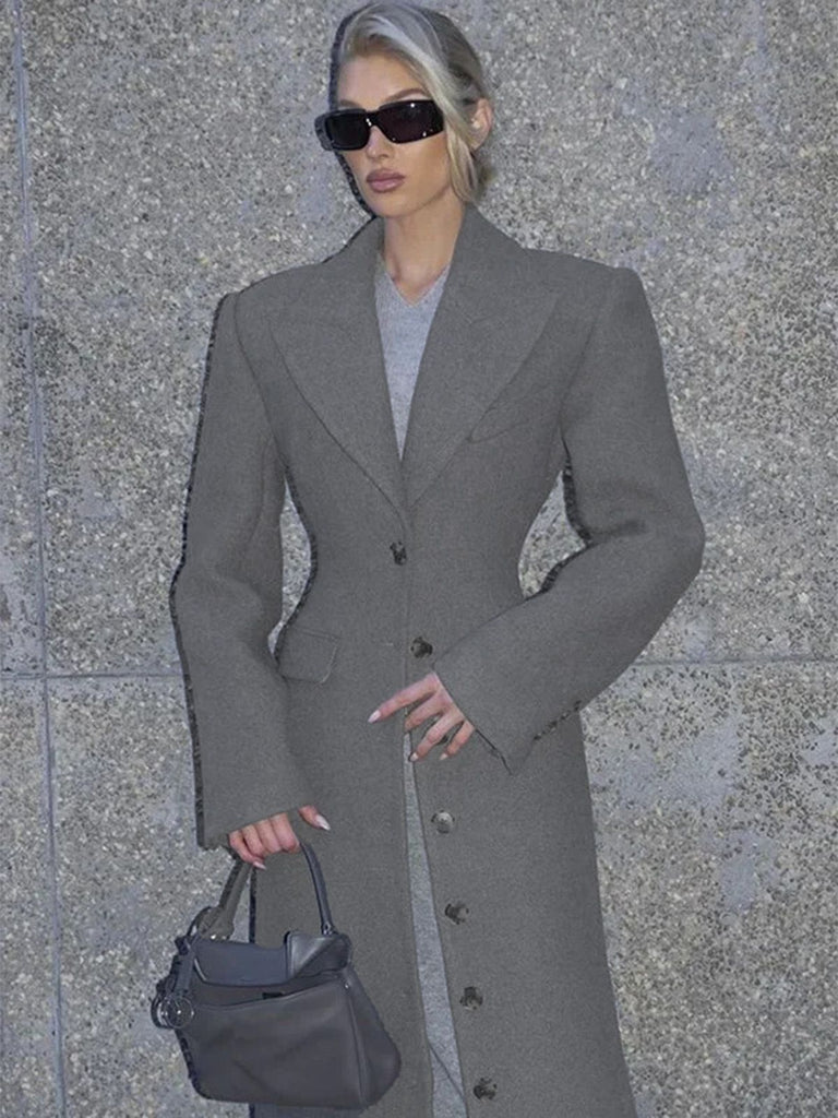 Cappotto in lana con bottoni e revers a tinta unita grigio anni '30