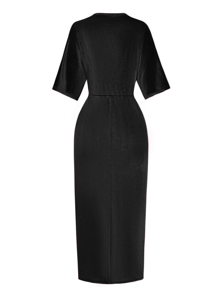 Abito in velluto a mezza manica tinta unita anni '60