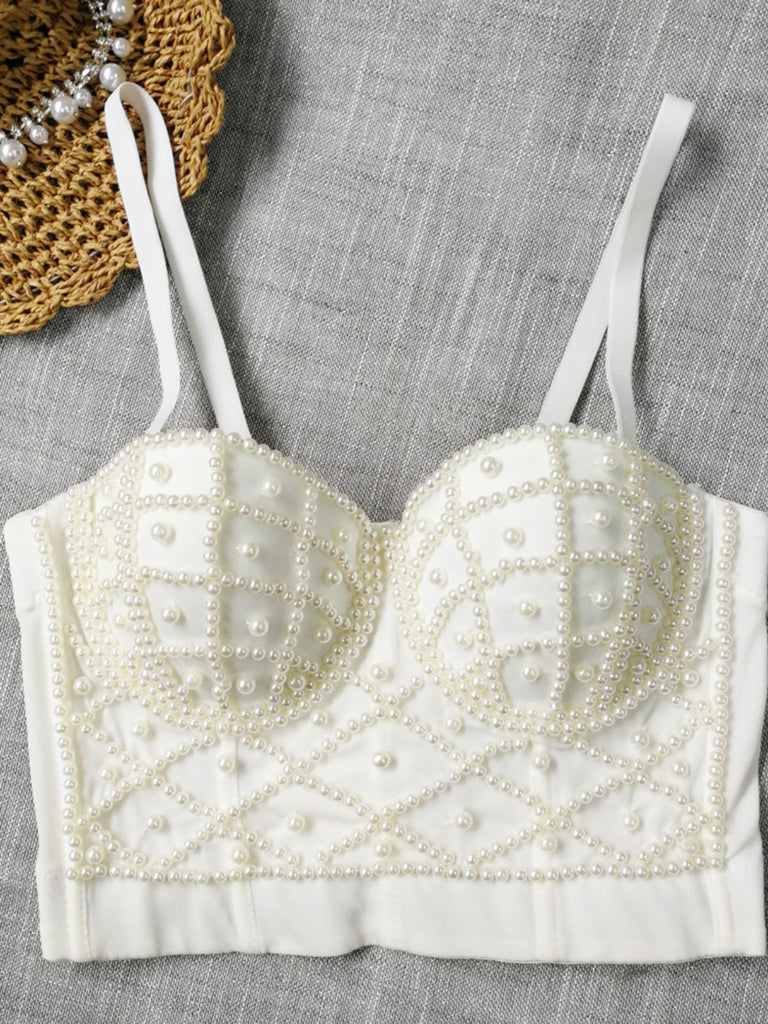 Corsetto in perle canotta a spina di pesce anni '80