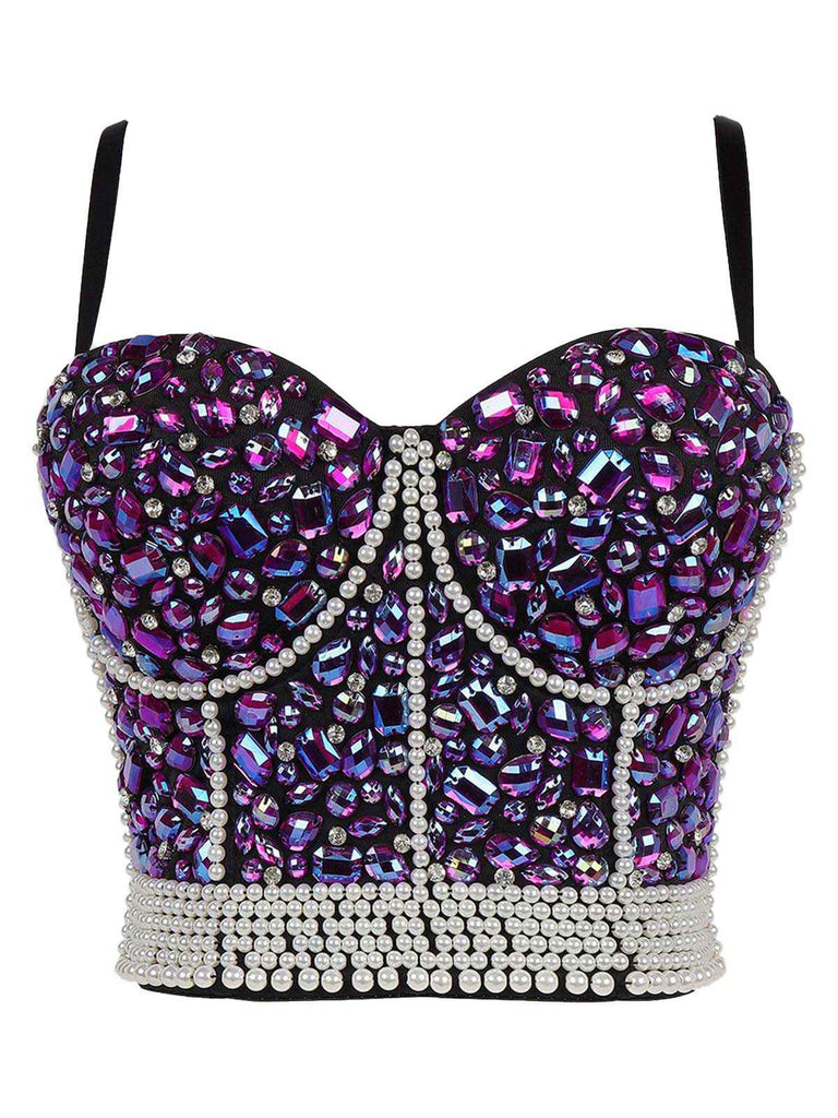 Top corsetto perle di strass  con spalline sottili anni '70