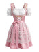 2PCS Abito Rosa Anni '50 con Spalle Scoperte a Sbuffo e Grembiule Ricamato in Pizzo