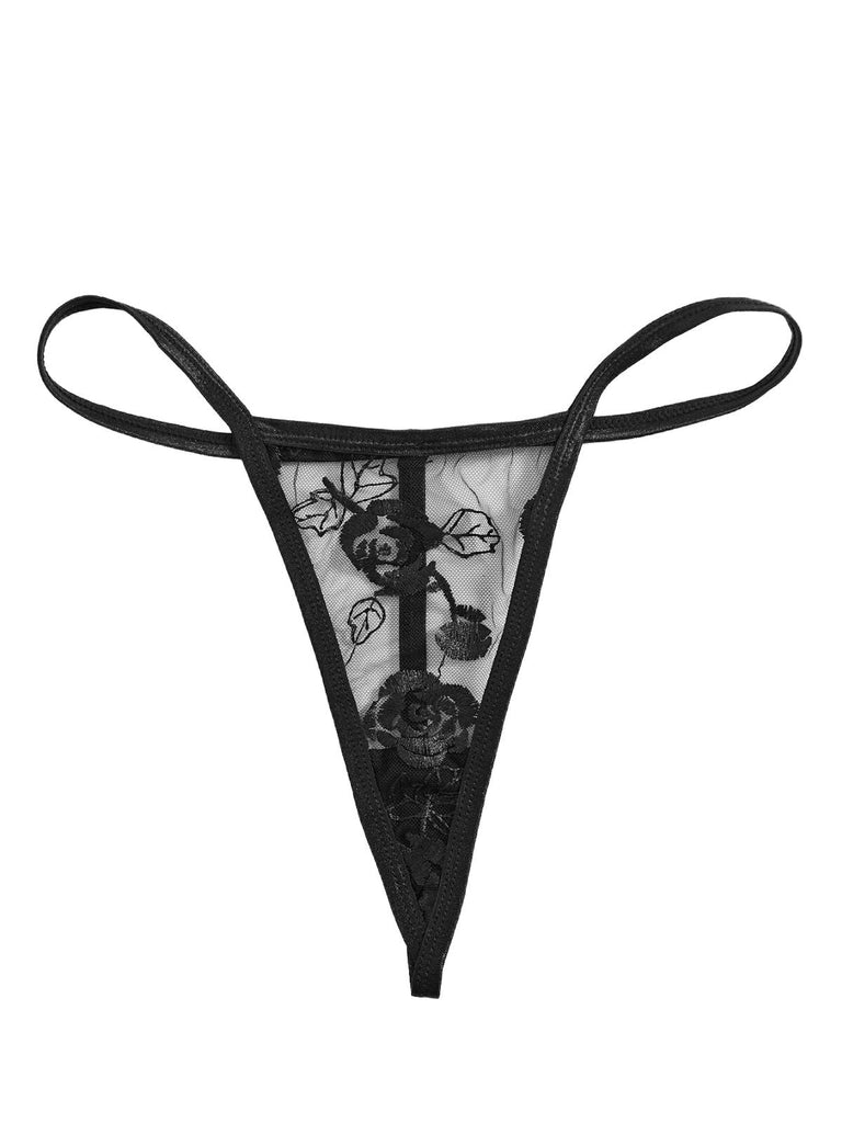 Camicia da notte babydoll rose in pizzo trasparente nero anni '70