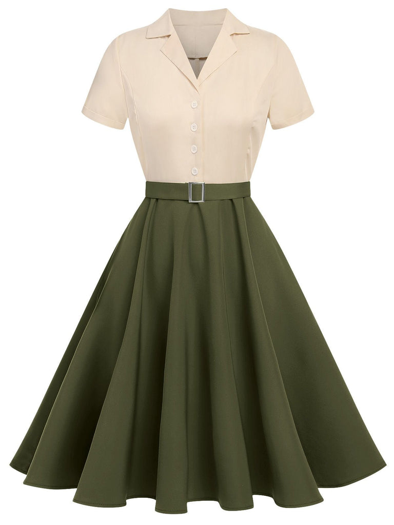 Abito bottoni stile Biancaneve cachi anni '50