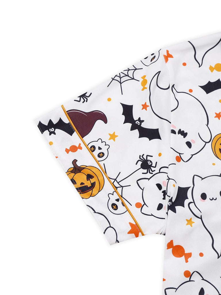 Pigiama con collare dentellato Halloween bianco anni '50