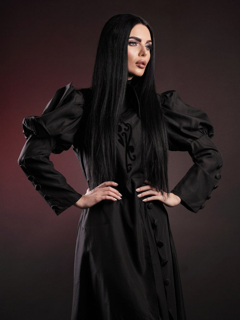 Abito da strega floreale ispirato a Wicked nero anni '40