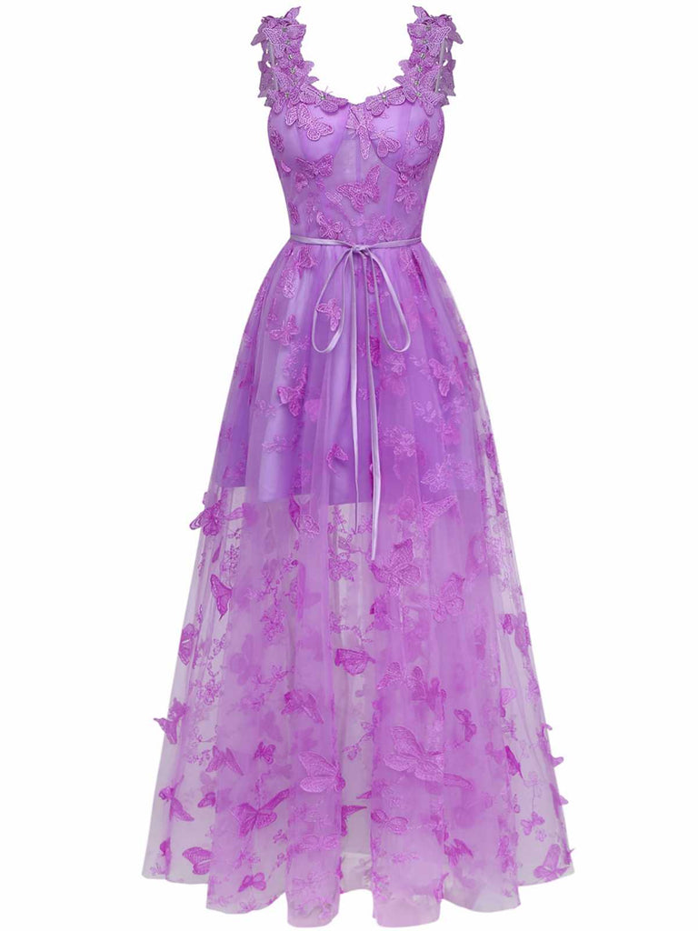 Abito lungo farfalle 3D in rete con spalline sottili anni '30