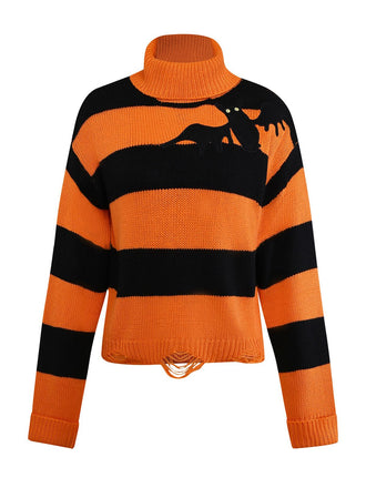 Maglione a maglia con pipistrello Halloween arancione anni '50