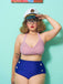 Costume da bagno patchwork a righe verticali rosso e blu anni '40