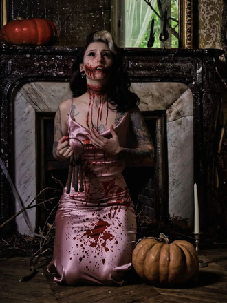 Abito a sirena con sangue Halloween rosa anni '30