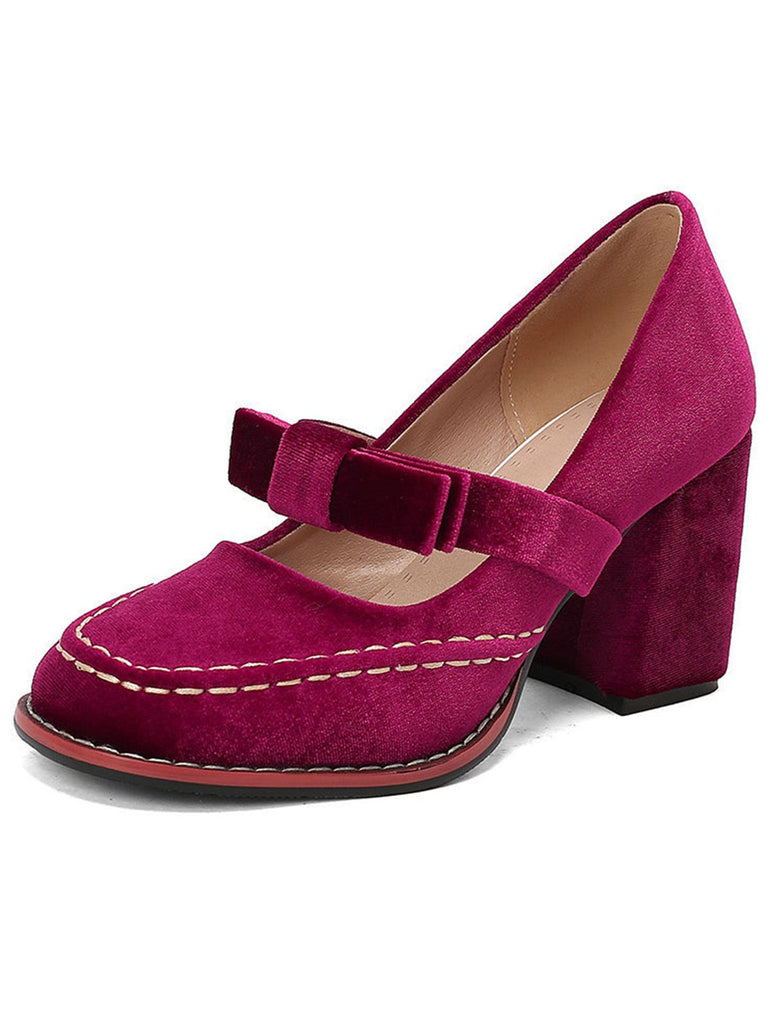 Décolleté Mary Jane in pelle scamosciata con fiocco