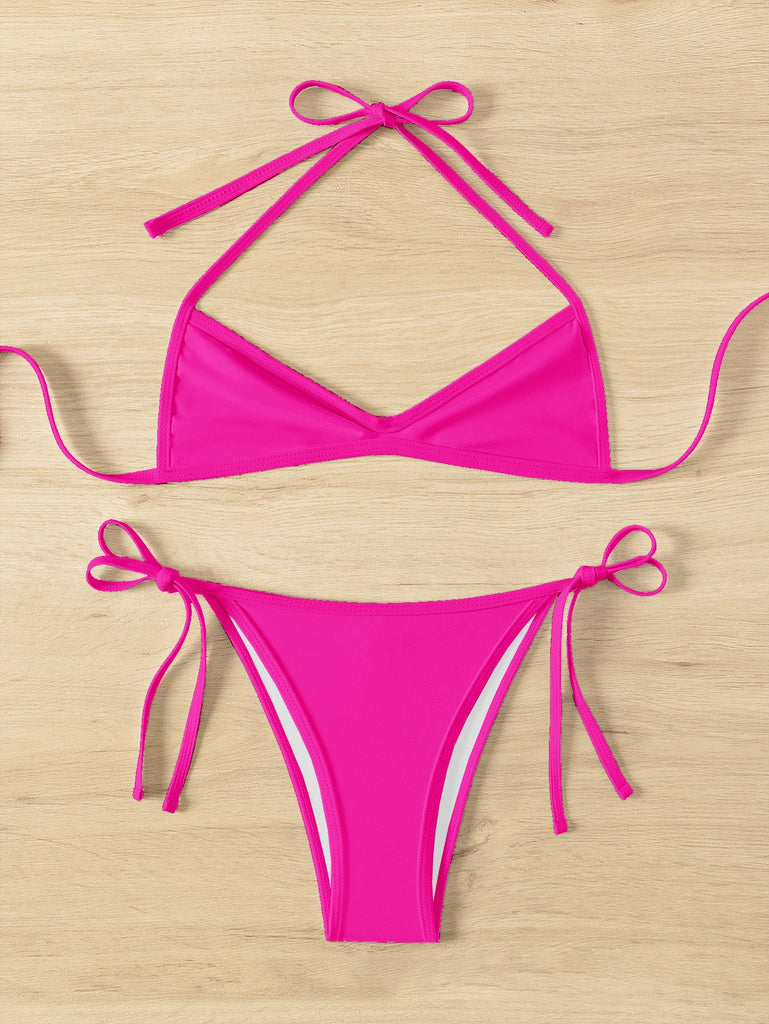 Bikini con scollo all'americana arricciato e allacciato anni '60