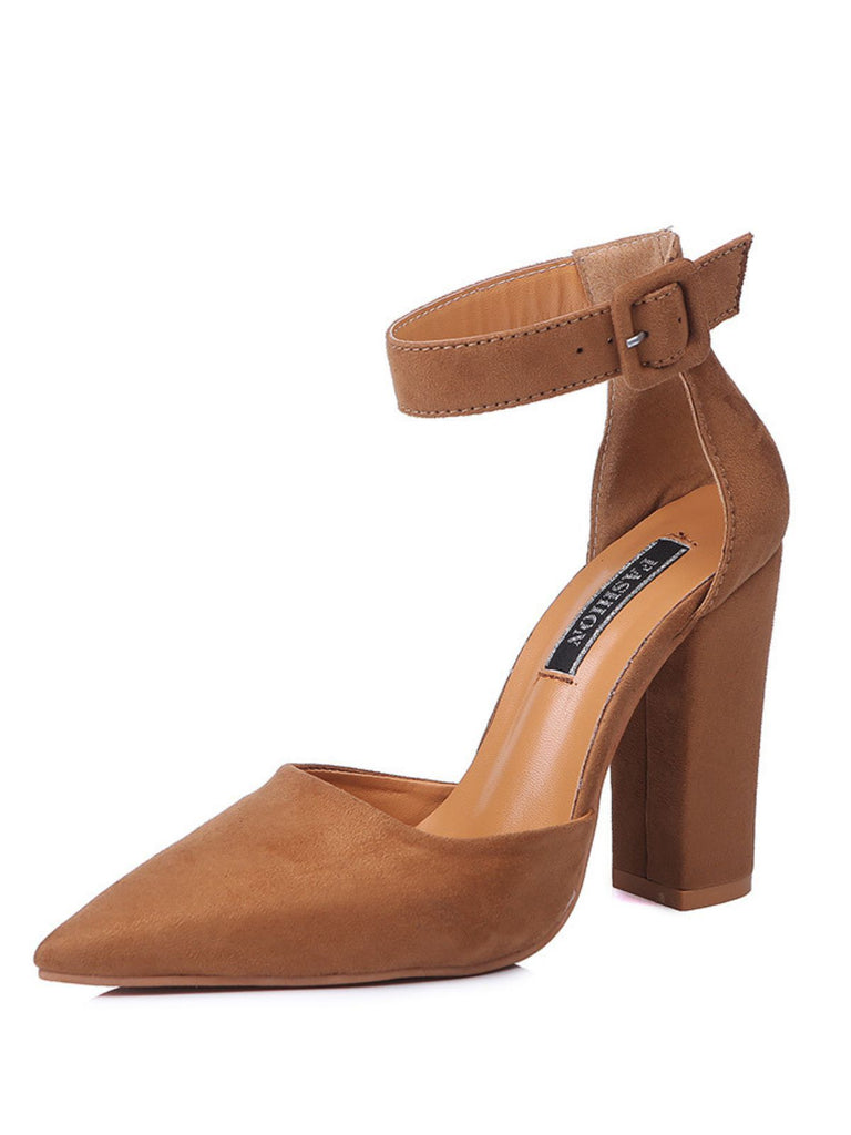 Décolleté con tacco alto cinturino alla caviglia in pelle scamosciata