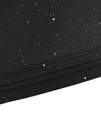 Abito aderente con mantello in chiffon di perle nero anni '80