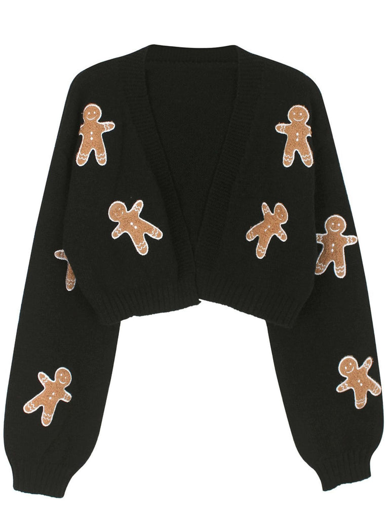 Cardigan corto in maglia di pan di zenzero natalizio marrone anni '60