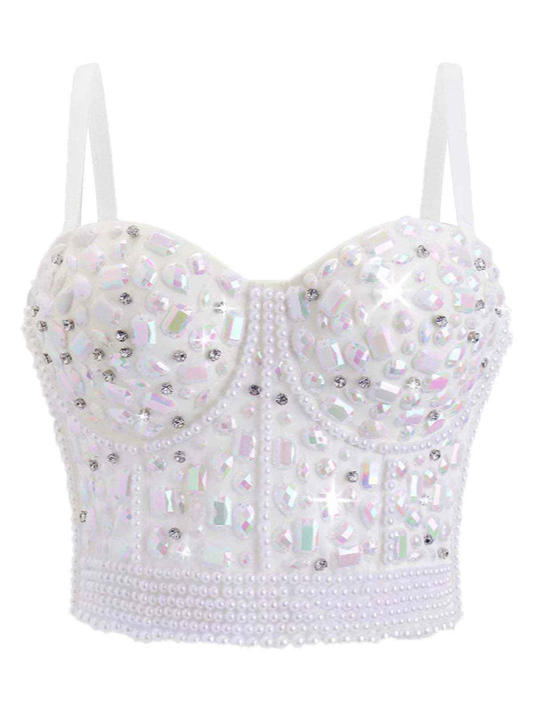 Top corsetto perle di strass  con spalline sottili anni '70