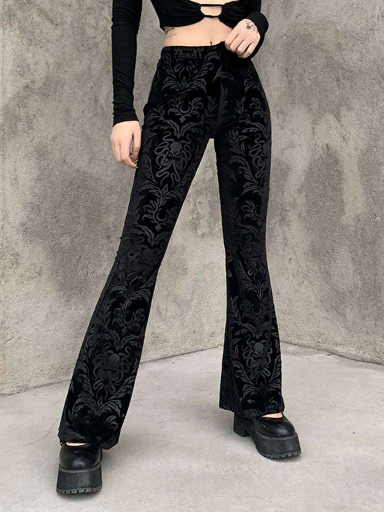 Pantaloni bootcut in velluto con stampa punk anni '80