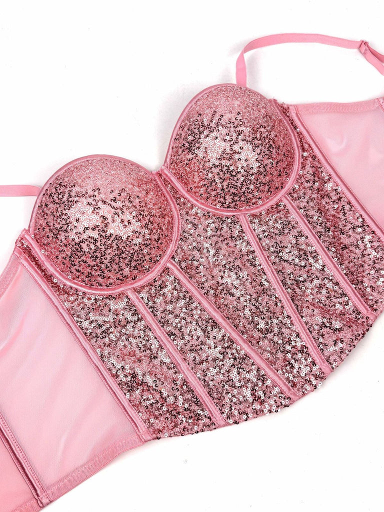 Corsetto punk con paillettes e stecche anni '80