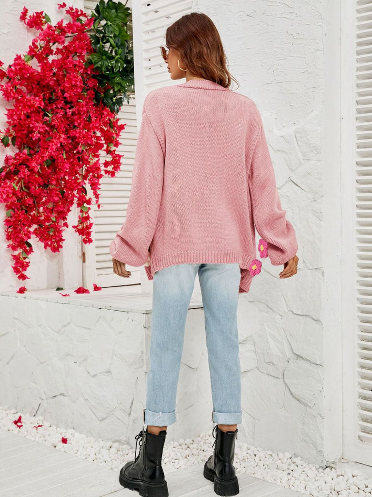 Cardigan a maglia con fiori 3D e maniche lunghe anni '30