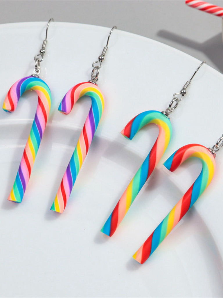 Orecchini con bastoncino di zucchero arcobaleno natalizio
