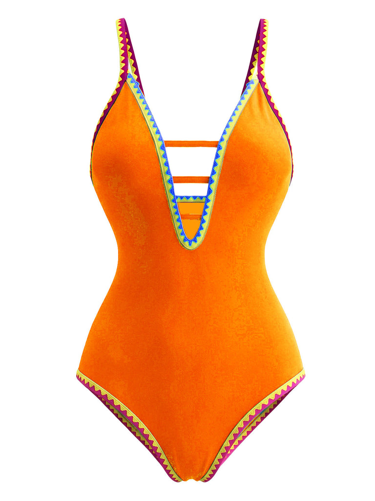 Costumi intero con spalline e cut-out color block anni '70