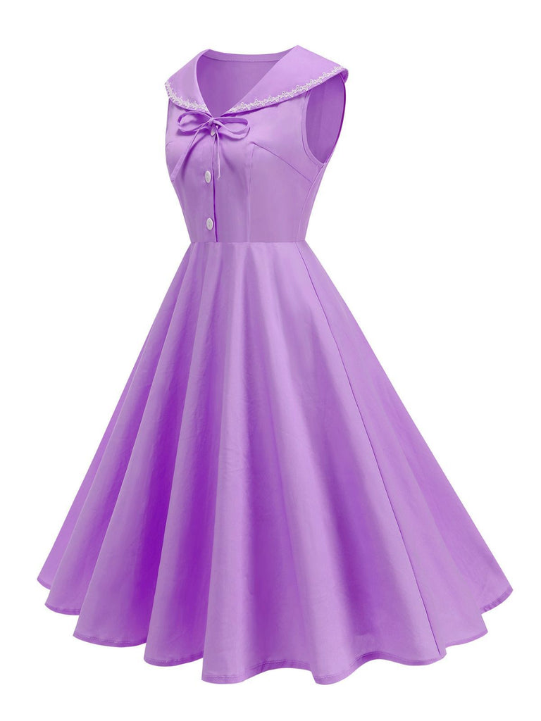 Abito senza maniche con colletto alla marinara e papillon anni '50