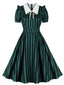Abito a righe con colletto revers verde anni '50