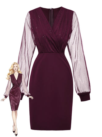 Abito aderente glitter in rete con scollo a V anni '60