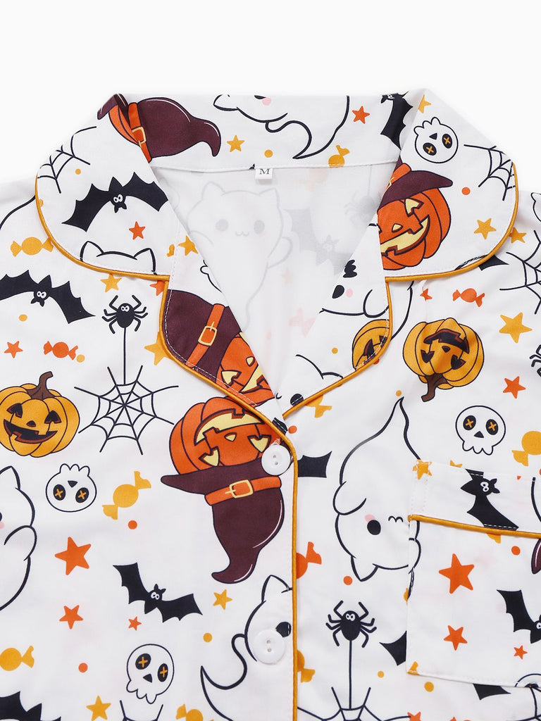 Pigiama con collare dentellato Halloween bianco anni '50