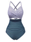 Costumi intero a righe cava patchwork blu anni '40