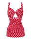Costumi intero a pois con spalline rosso anni '40