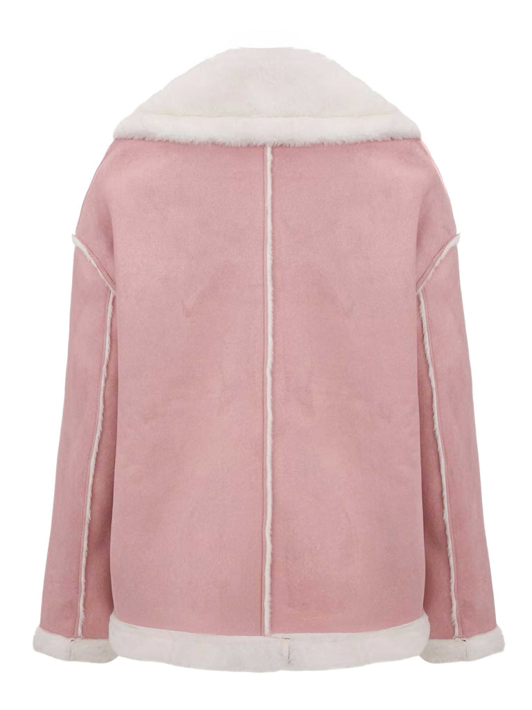 Giacca con tasche e fibbia in peluche con risvolto anni '40