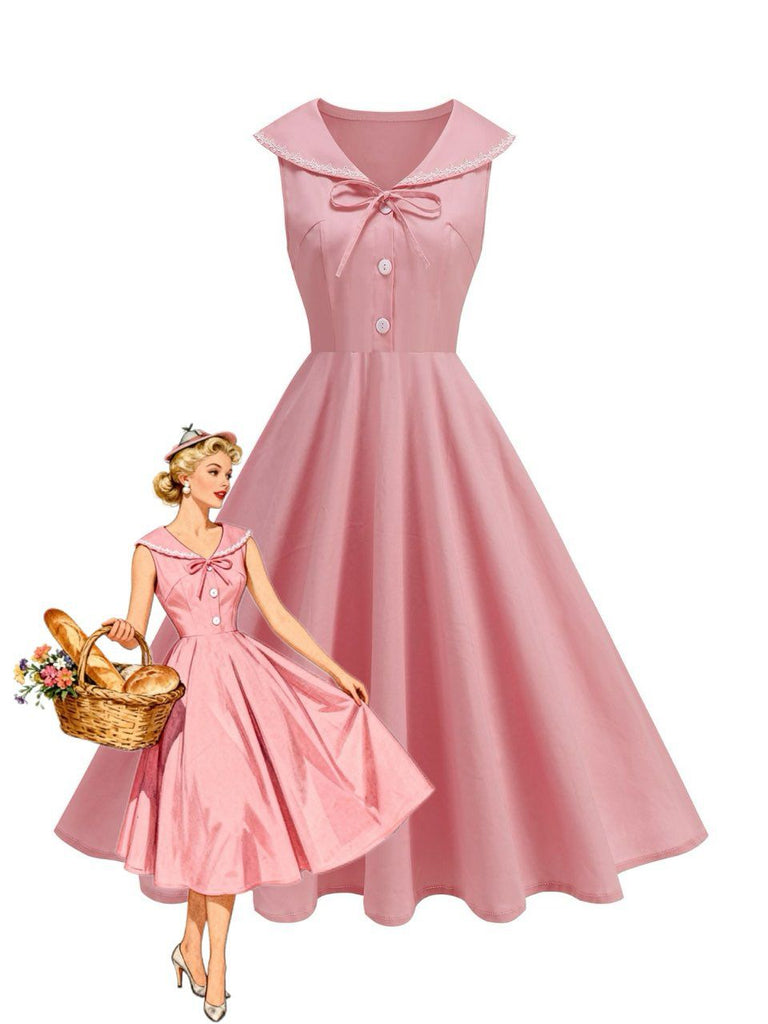 Abito senza maniche con colletto alla marinara e papillon anni '50