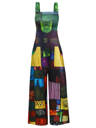 Tuta lunga vintage con bretelle color block anni '70