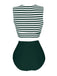 Costume da bagno patchwork a righe verde anni '70