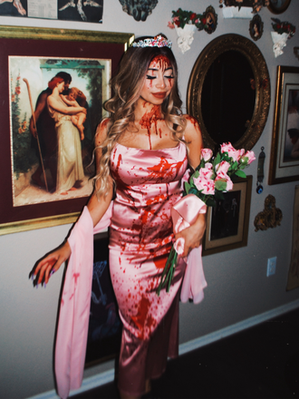 Abito a sirena con sangue Halloween rosa anni '30