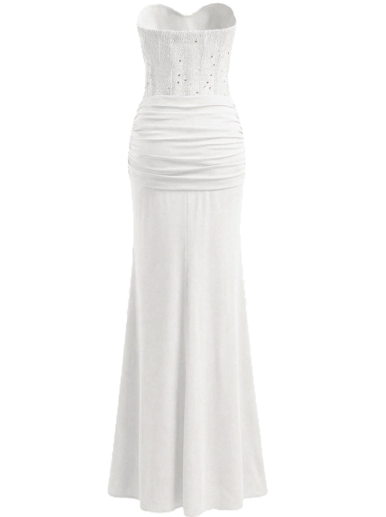 Abito lungo senza spalline a spina di pesce anni '30