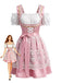2PCS Abito Rosa Anni '50 con Spalle Scoperte a Sbuffo e Grembiule Ricamato in Pizzo