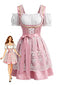 2PCS Abito Rosa Anni '50 con Spalle Scoperte a Sbuffo e Grembiule Ricamato in Pizzo