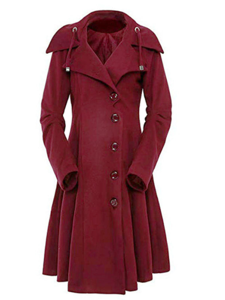 Cappotto con bottoni a tinta unita bordeaux anni '50