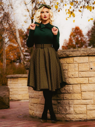 Abito in maglia plaid verde scuro anni '50