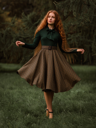 Abito in maglia plaid verde scuro anni '50