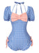 Costumi intero plaid con fiocco e maniche a sbuffo anni '50