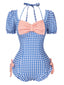 Costumi intero plaid con fiocco e maniche a sbuffo anni '50