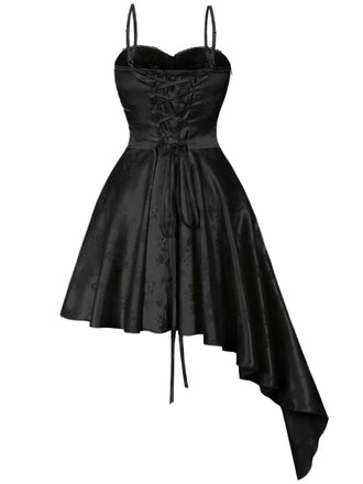 Abito asimmetrico in raso con spalline sottili anni '80