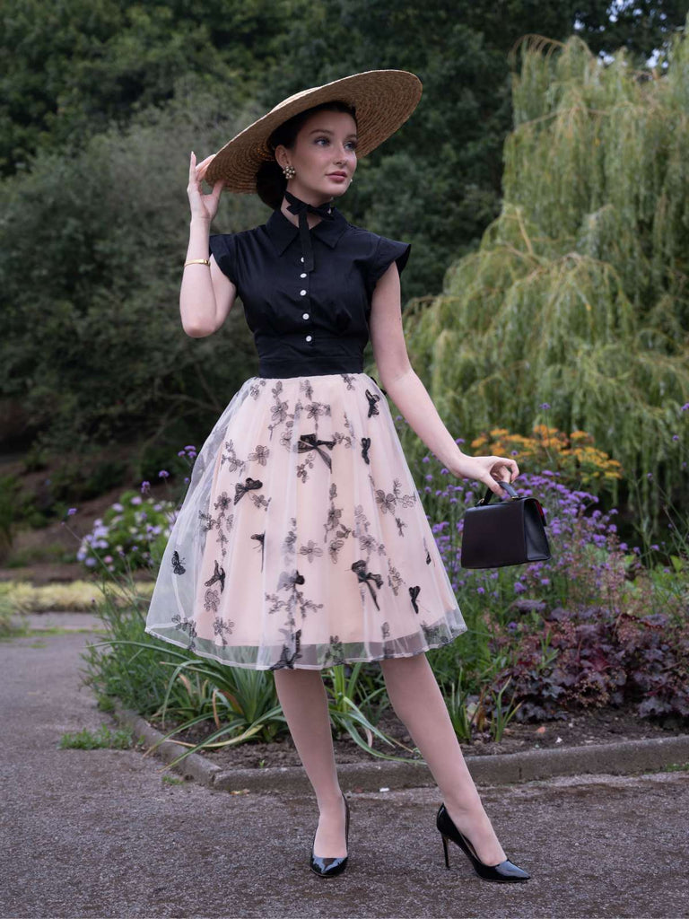 Abito vintage patchwork a farfalla nero anni '50