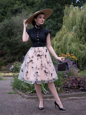 Abito vintage patchwork a farfalla nero anni '50