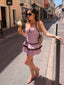 Costumi intero rosa anni '40 a pois con scollo all'americana
