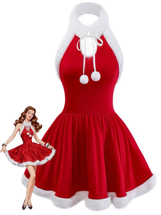 Pigiama natalizio in peluche con orlo grezzo rosso anni '50